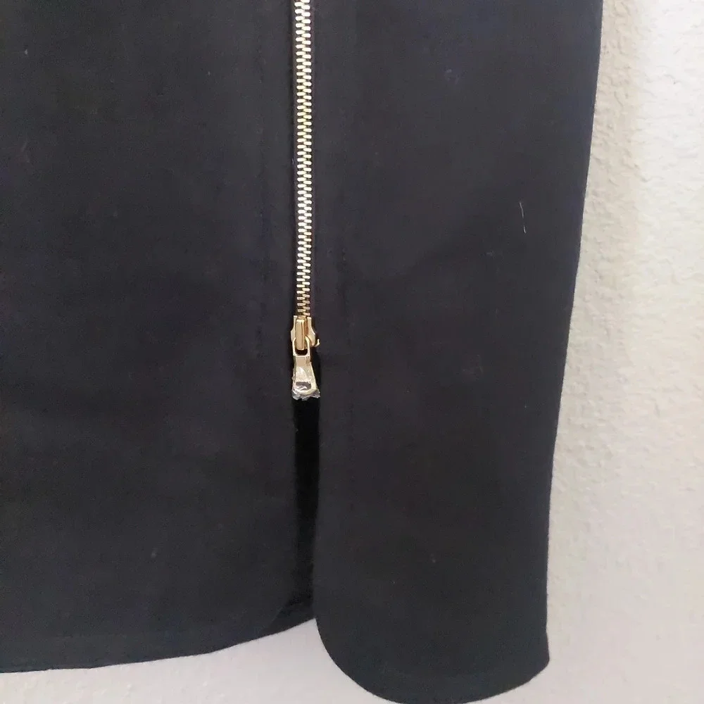 New J.Crew Wool Pencil Skirt Black -Gold Assymmetrical front zipper 12p